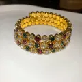 Elegant gold-plated multi-row wrap bracelet featuring red green and clear crystals - Colorful Rhinestone Style / Gold