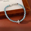 Modisches blaues geflochtenes Armband mit Silberkette und Zirkonia-Anhängern für Damen - Blau