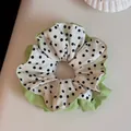 Eleganter grüner Rüschen-Stoff-Haargummi mit schwarzen Punkten für Haarstyling-Accessoires - Schwarz Weiß Punktmuster Grüner Rand
