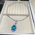 Luxuriöse Vintage-Halskette mit großem blauen Zirkonia-Anhänger und funkelnder Tenniskette - Halskette / Silber-Blau