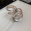 Silver finish geometric irregular hollow open cuff bracelet variant for modern style - Double Layer Hollow Irregular Style / 14# Bracelet-Silver