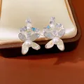 Elegant fairy style butterfly earrings with blue crushed ice zircon and pearls - 31# Silver Pin - Silver - Blue
