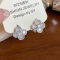 Elegant S925 silver four-leaf clover stud earrings with clear sparkling zircon stones - Clover Style (33#) / Silver-White