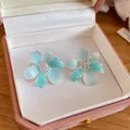 Elegant light blue flower stud earrings with zircon and ice-crushed crystal detailing - 35# Silver Earring Post - Silver - Blue