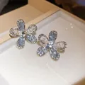 Korean style blue flower earrings with zircon and pearls in a sku variant view - 36# Silver Pin - Silver Blue