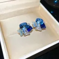Elegant blue zircon butterfly stud earrings presented in a premium jewelry gift box - 48# Silver Needle - Blue (gold Plated)