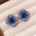 Elegant vintage square blue zircon stud earrings with floral pave setting for women - Cushion Style (50#) / Gun Black-White-Blue