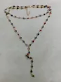 Double-layered gold-tone necklace with vibrant colorful acrylic glass beads - Eco-friendly Style / Gold, Multicolor