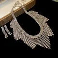 Detailed macro view showing the sparkly rhinestone fringe of the necklace and earrings set - Style 6 Shawl Tassel
