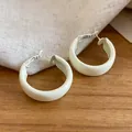 Minimalist cream white spray-painted chunky hoop earrings with silver needles for women - Small / White