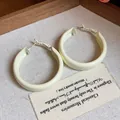 Elegant cream yellow spray-painted round hoop earrings with hypoallergenic silver needle - Large / White