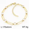 Gouden 304 roestvrijstalen paperclip-armband met elegante ruitvormige zirkonia inleg - Goud Transparante Strass (KB215256-Z)