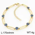 Gouden 304 roestvrijstalen paperclip armband met blauwe zirkonia vierkante stenen - Goud Blauwe Strass (KB215258-Z)