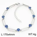 304 roestvrijstalen paperclip armband met blauwe ruitvormige zirkonia stenen - Zilver Blauwe Strass (KB215259-Z)