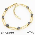 Professional stainless steel paperclip bracelet with black rhombus zircon in gold finish - Gold Black Rhinestone (KB215262-Z)