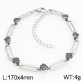 Elegant 304 stainless steel paperclip chain bracelet with black diamond-cut cubic zirconia - Silver Black Rhinestone (KB215263-Z)