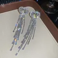 Luxurious heart-shaped crystal tassel earrings with sparkling silver-tone finish - Silver Earring Post Hollow Heart Tassel Style (36#)