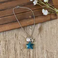 Detailed view of an ocean-themed necklace featuring blue star, shell and starfish charms - 2# Double Layered Necklace (Starfish Shell Pendant) / Silver-Blue