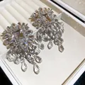 Exaggerated water drop crystal tassel earrings with sparkling rhinestones in a luxury jewelry box - Silver Earring Post Floral Water Drop Tassel Style (40#)