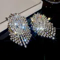 Glamorous exaggerated geometric drop earrings with sparkling rhinestones in a silver finish - Geometric Luxury Tassel Style (53#)