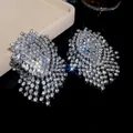Exaggerated silver-tone tassel earrings with sparkling rhinestones for evening wear. - Geometric Luxury Tassel Style (54#)