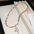 Close-up of bohemian colorful crystal beaded necklace with pearls on a white jewelry tray - Colorful Geometric Crystal Style / 32# Necklace-Multicolor (Real Gold Plating)