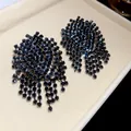 Elegant oversized black rhinestone tassel drop earrings with geometric teardrop design - Black Water Drop Geometric Tassel Style (55#)