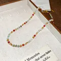 Detail view of colorful bohemian retro crystal beaded necklace with geometric beads. - Vintage Geometric Crystal Beaded Style / 33# Necklace-Blue-Red