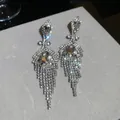 Luxury silver-toned geometric earrings with teardrop stone and long crystal fringe. - Long Water Drop Tassel Style (60#)