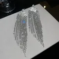 Elegant long sparkling rhinestone tassel drop earrings for women with silver finish - Silver Post Water Drop Tassel Style (61)