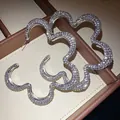 Oversized wavy geometric hoop earrings encrusted with shimmering crystal rhinestones - Silver Post Wavy Hoop Earrings (65)