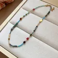 Elegant Bohemian vintage crystal necklace featuring colorful stone beads and gold accents. - Geometric Metal Part Splicing Style / 76# Necklace-Multicolor