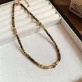 Exquisite Bohemian vintage beaded necklace with tiger-eye stones and geometric gold accents - Square Geometric Stone Beaded Style / 53# Necklace-Gold-Coffee