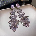 Elegant long pink crystal drop earrings featuring a teardrop tassel design for party wear - Pink Water Drop Tassel Style (72)