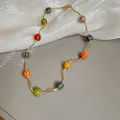 Elegant Bohemian vintage necklace featuring colorful crystal beads and gold wavy chain - Wavy Metal Ball Round Bead Style / 71# Necklace-Multicolor