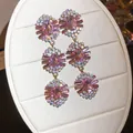 Elegant three-tiered long earrings with pink crystals and shimmering rhinestones - Pink-Purple Layered Style (81)