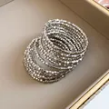Vintage silver multi-layer wrap bracelet featuring small square metal beads for women - Square Beads / Silver