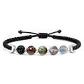 Vue détaillée du bracelet tressé phases de lune avec perles de cristal d'obsidienne - Bracelet Phase de Lune 3 (Style Tressé Noir)