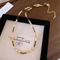 Vintage Bohemian beaded choker necklace featuring cat's eye and tiger's eye stones - Opal Tiger Eye Color Block Style / 52# Necklace-Gold-Coffee