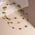 Bohemian vintage multi-layer crystal necklace with elegant gold-tone geometric beads - Colorful Crystal Geometric Frame Style / 48# Necklace-Gold-Green
