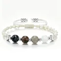 Bracelet de guérison fait main en pierre de lune et phases de lune perles naturelles - Bracelet Phase de Lune 2 (Style Tressé Crème)