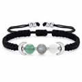 Bracelet de guérison tissé noir avec perles de pierre de lune et breloques lune argentées - Style à trois perles tressé noir