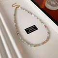 Elegant Bohemian vintage beaded necklace featuring blue marbled crystals and gold spacers - S925 Silver Identified Beaded Style / 39# Necklace-Blue-Red