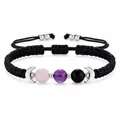 Bracelet tressé phases de lune avec perles de quartz rose, d'améthyste et d'obsidienne noire - Style de perles multicolores tressées noires