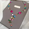 Bohemian retro crystal geometric necklace with colorful irregular beads for women - Multiple Hanging Tassel Beaded Style / 75# Necklace-Multicolor