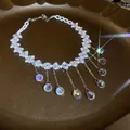 Elegante collana girocollo bohémien vintage con pendenti in cristallo sfaccettato - Bianco (Stile 15)