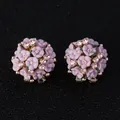 Eleganti orecchini a lobo bouquet fiori rosa con cristalli lucenti per uno stile raffinato - Stile Bottone 3D a Grappolo di Fiori / Viola