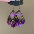 Orecchini pendenti bohémien vintage viola con paillettes e dettagli in filigrana - Stile Nappa con Paillettes Bronzo / Viola