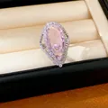 Elegant pear-cut pink zircon ring with exquisite double halo setting in jewelry box - Water Drop Open Ring (HR3567) / Pink