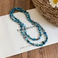 Elegant double-layered blue square shell beaded necklace for summer beach resort style - Necklace / Blue